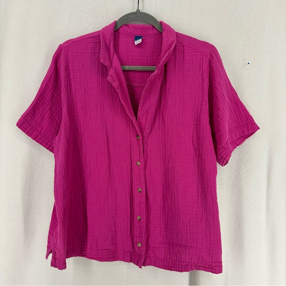 Old Navy Button Short Sleeve Gauzy Shirt Womens Large Pink